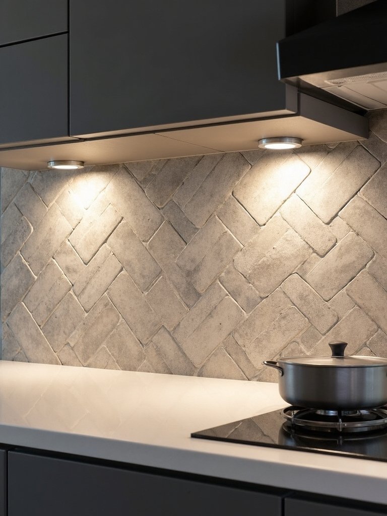 sophisticated herringbone natural stone tiles
