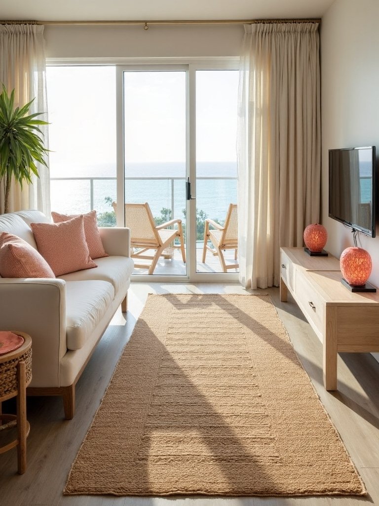 sophisticated layered coastal rug arrangement