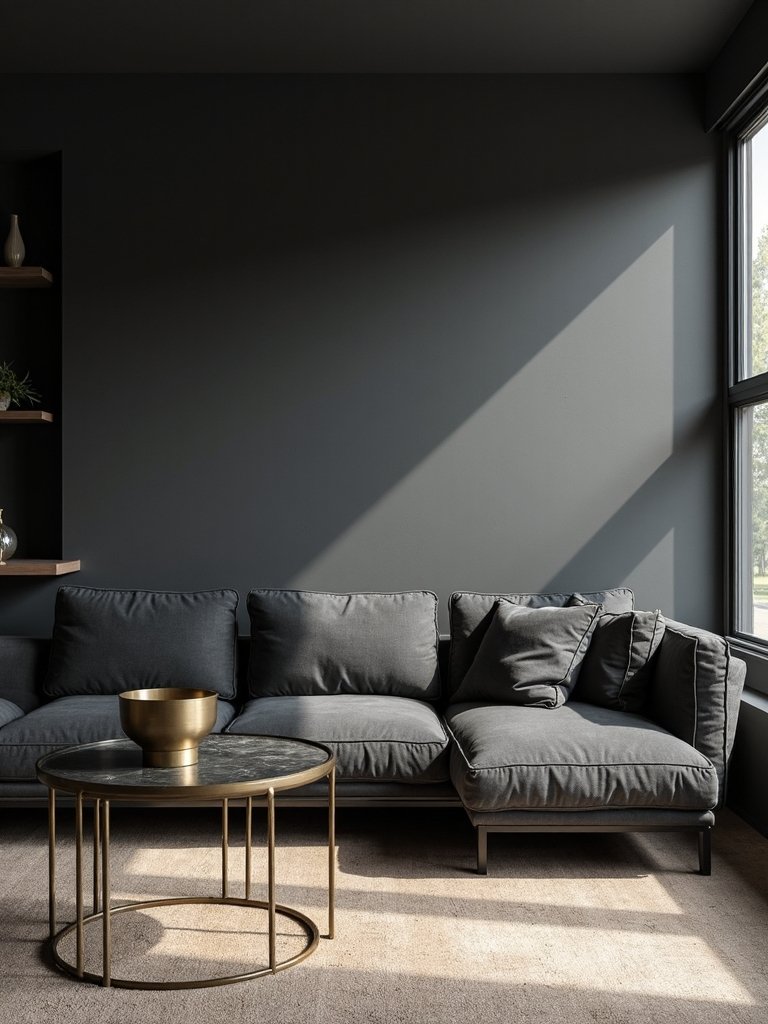 sophisticated minimalist monochromatic living room