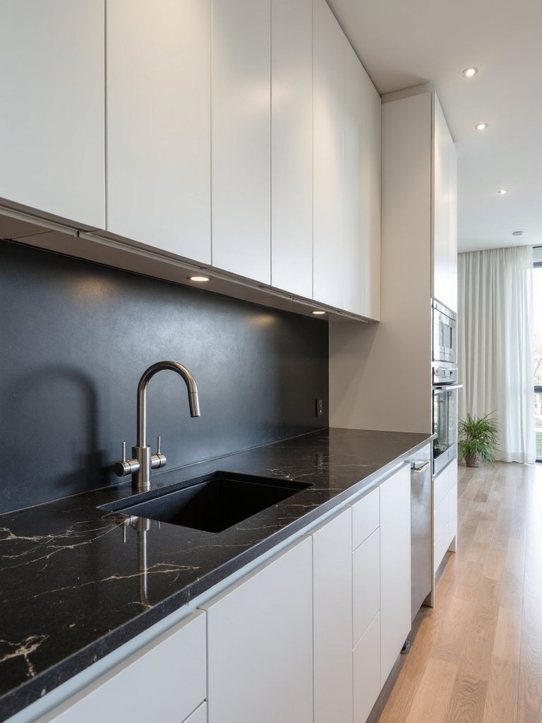 sophisticated monochrome kitchen countertop materials