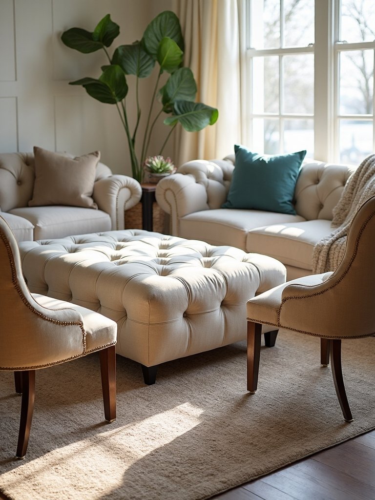 versatile ottoman placement transforms living room