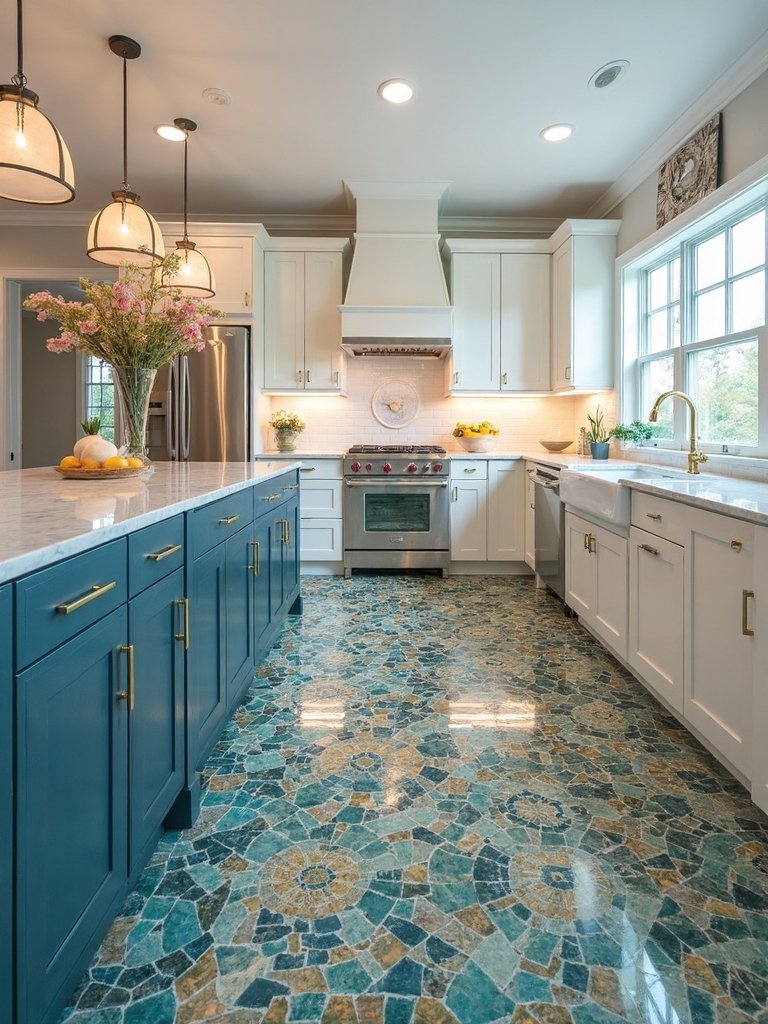 vibrant kitchen floor mosaic artistry
