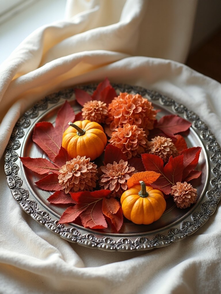 autumn botanicals on silver