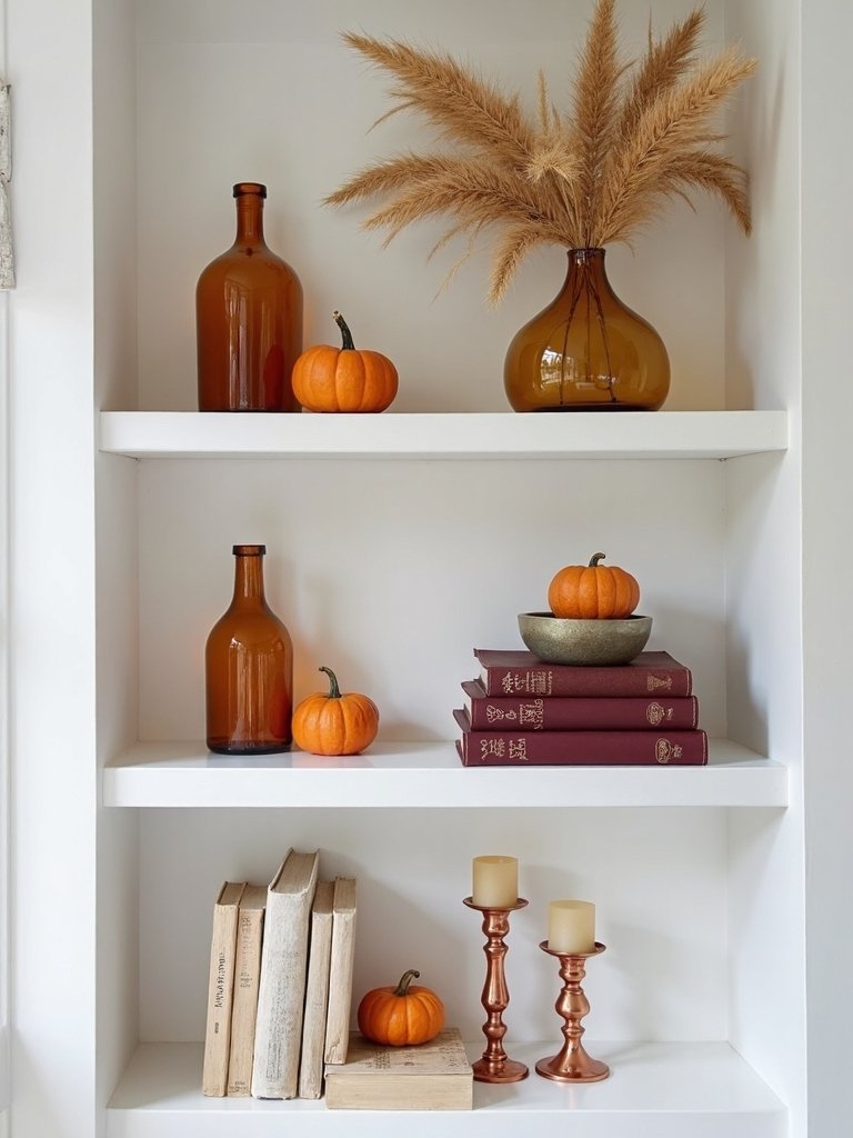 autumn themed built in shelves