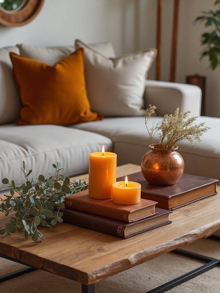 autumn themed coffee table styling