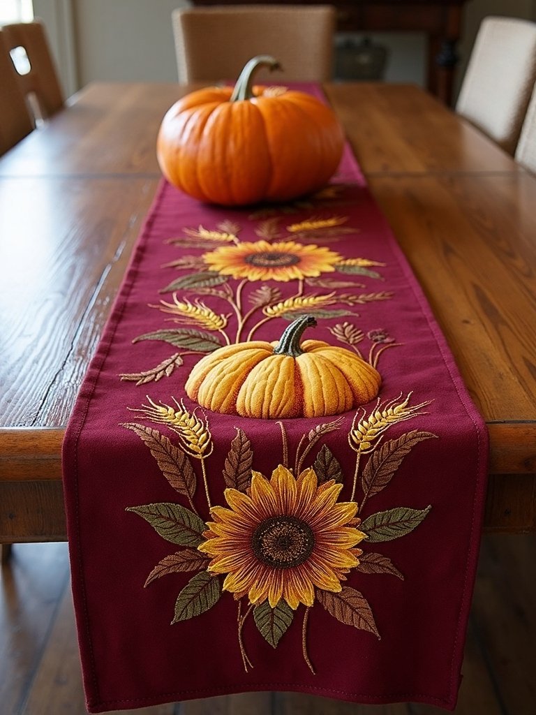 autumn themed embroidered table runners