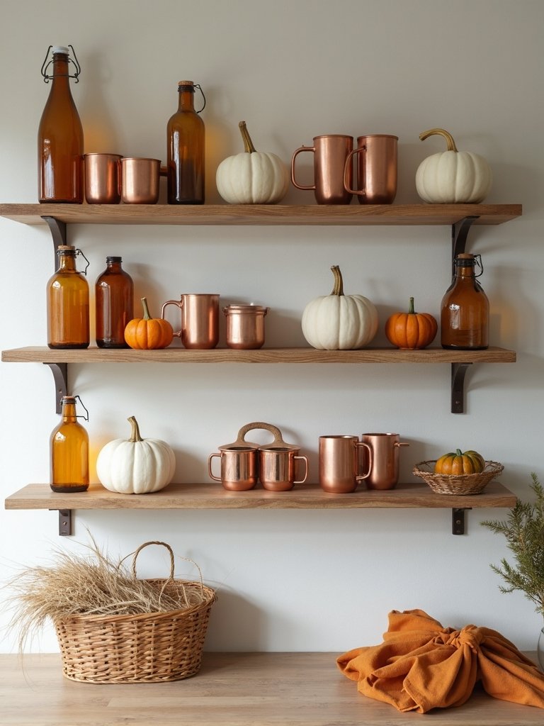 autumn themed open shelves