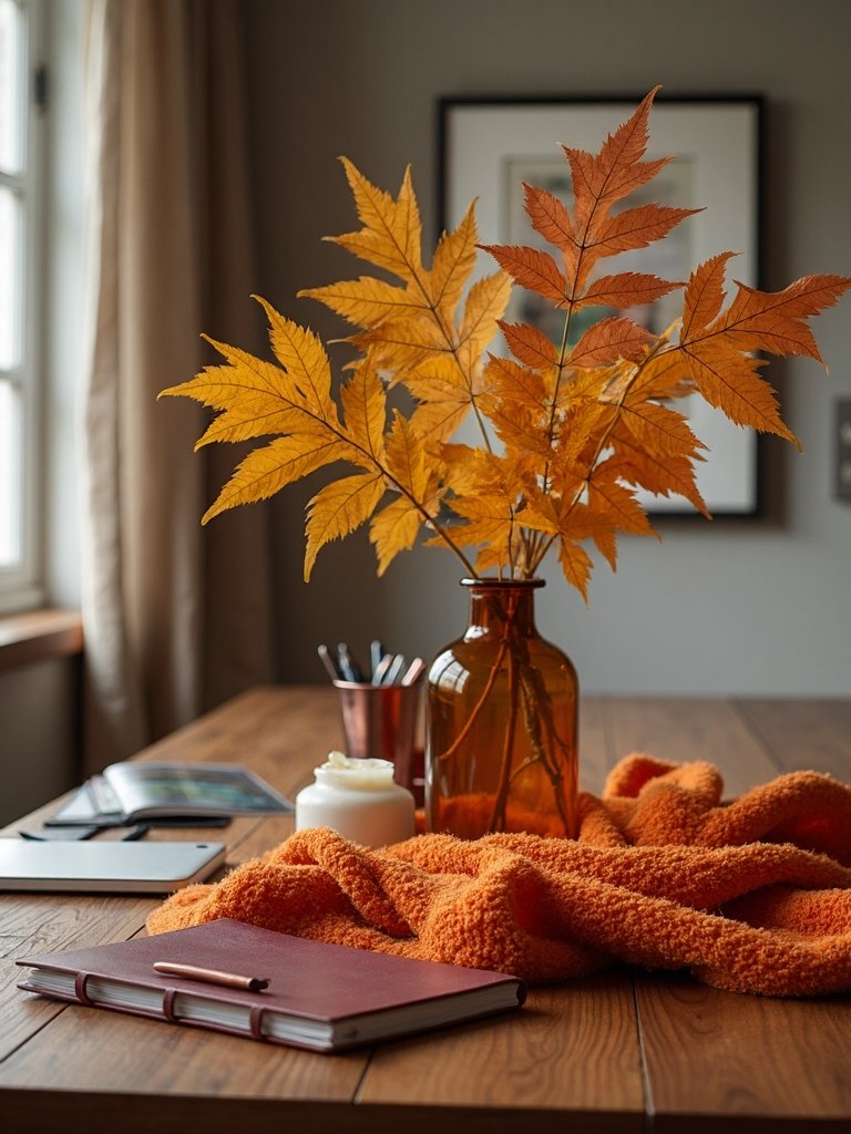 autumn themed workspace transformation