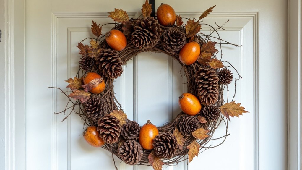 autumn wreath with pinecones