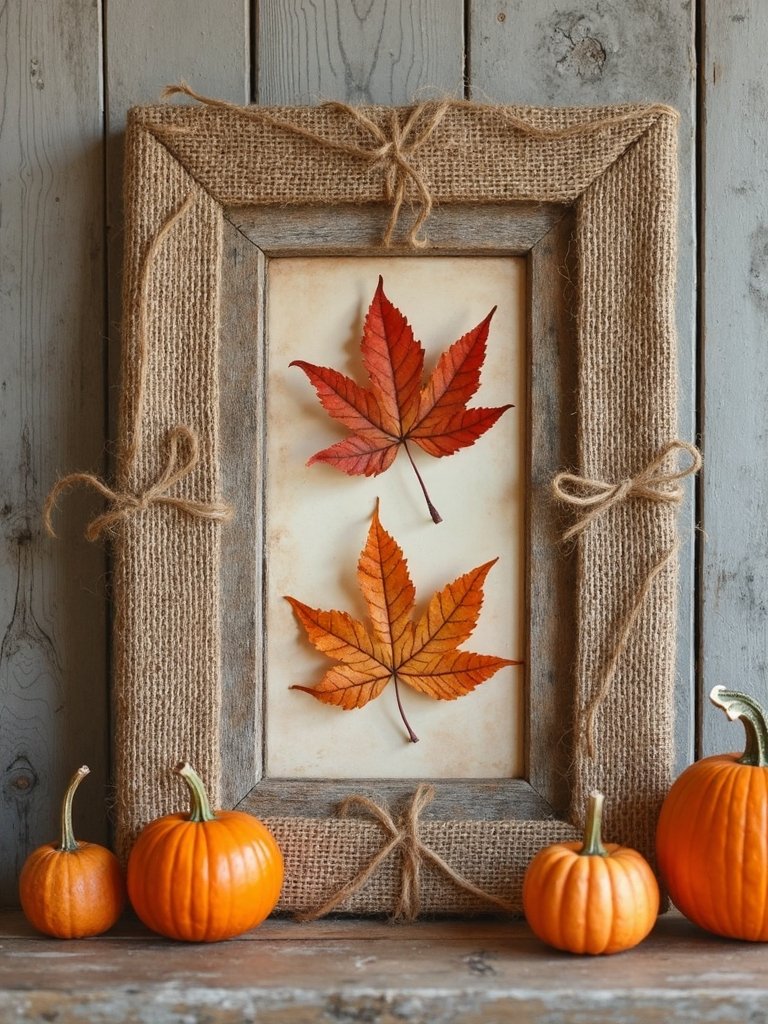 burlap wrapped autumn picture frames