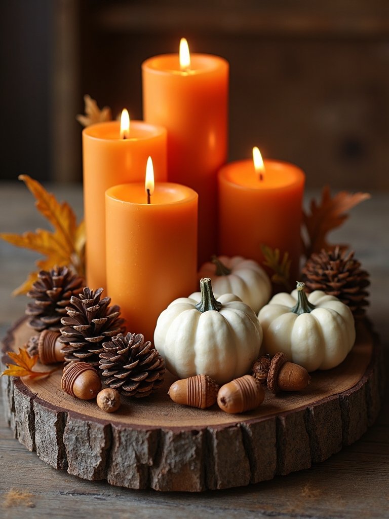 candlelit autumn decor arrangement