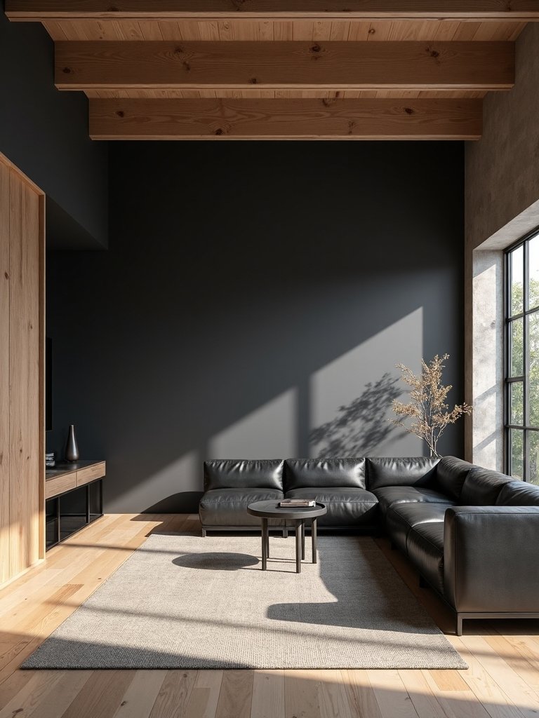 charcoal walls natural wood