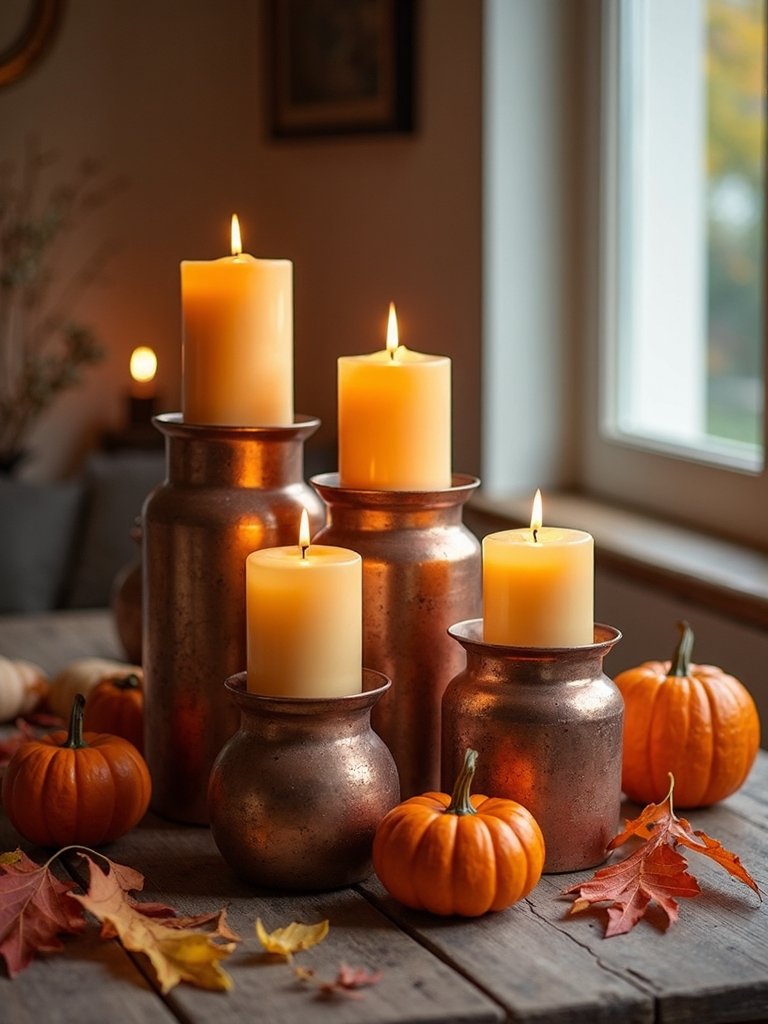 copper candle centerpiece arrangements