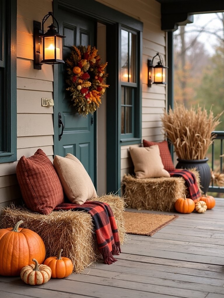 cozy hay bale seating