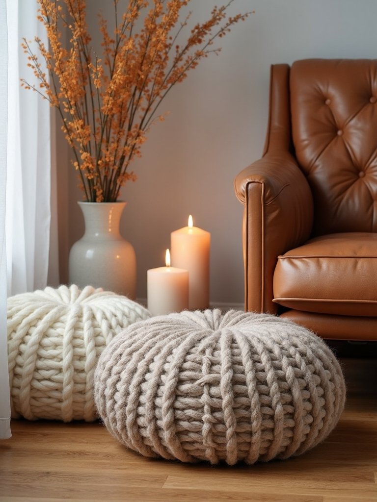 cozy neutral chunky poufs