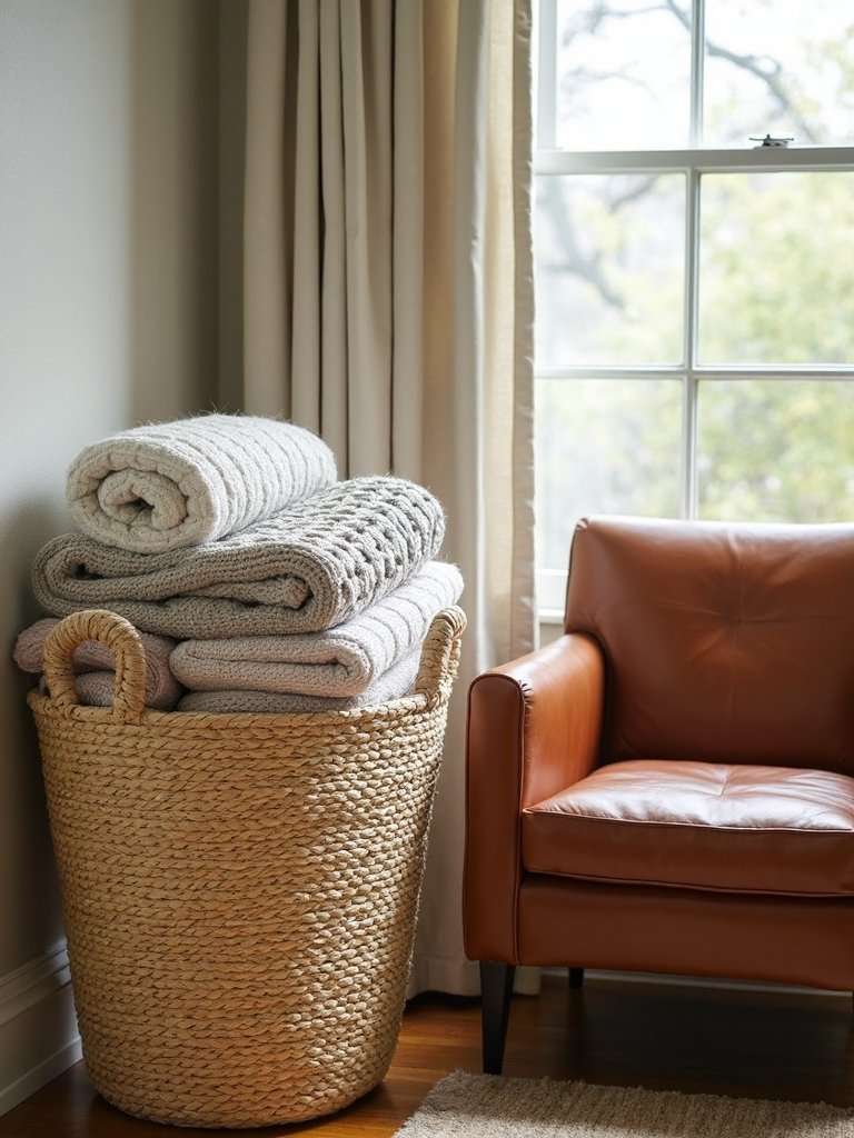 cozy woven blanket storage