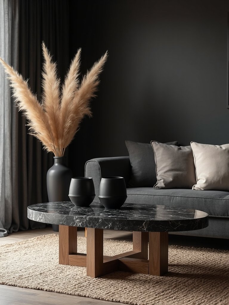 dark stone warm wood