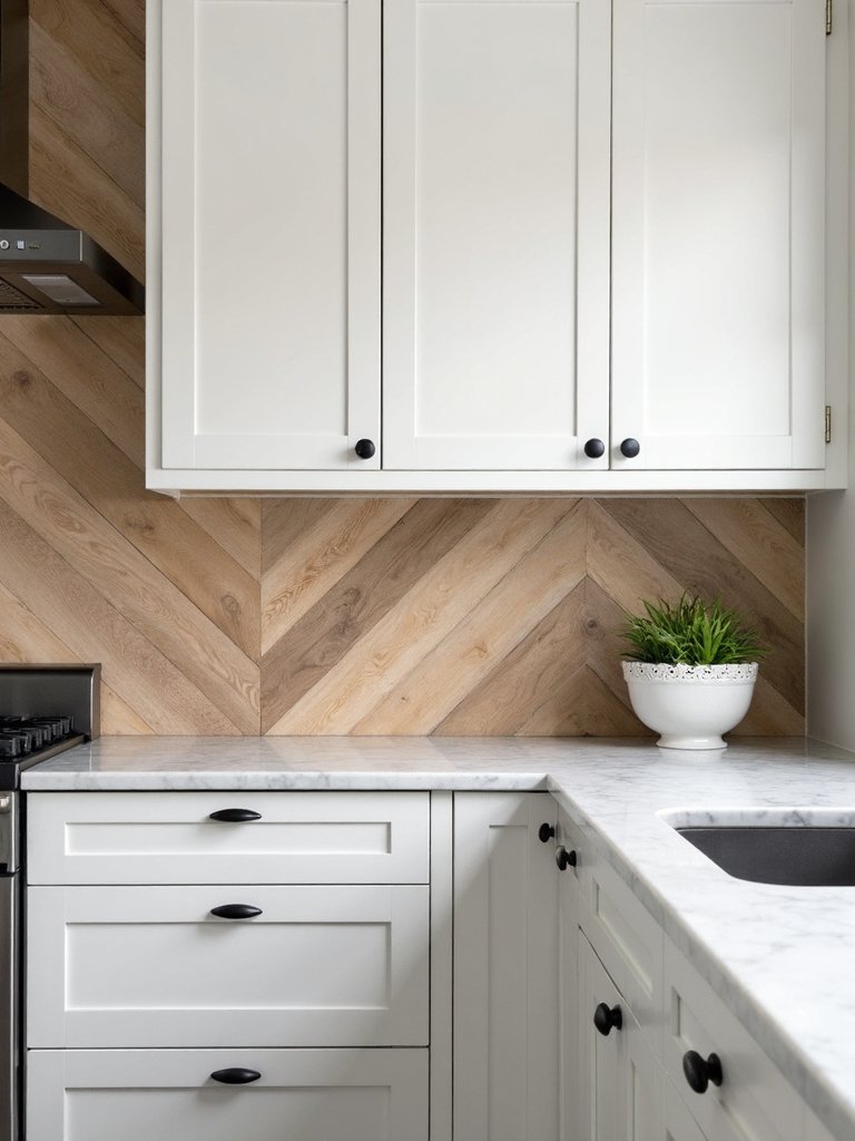 diagonal wood farmhouse kitchen backsplash