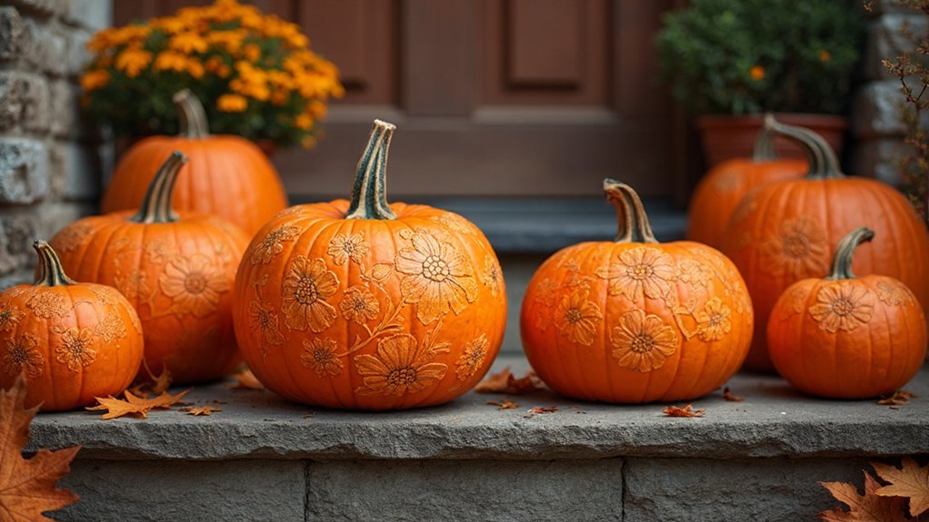 elegant etched pumpkin decor