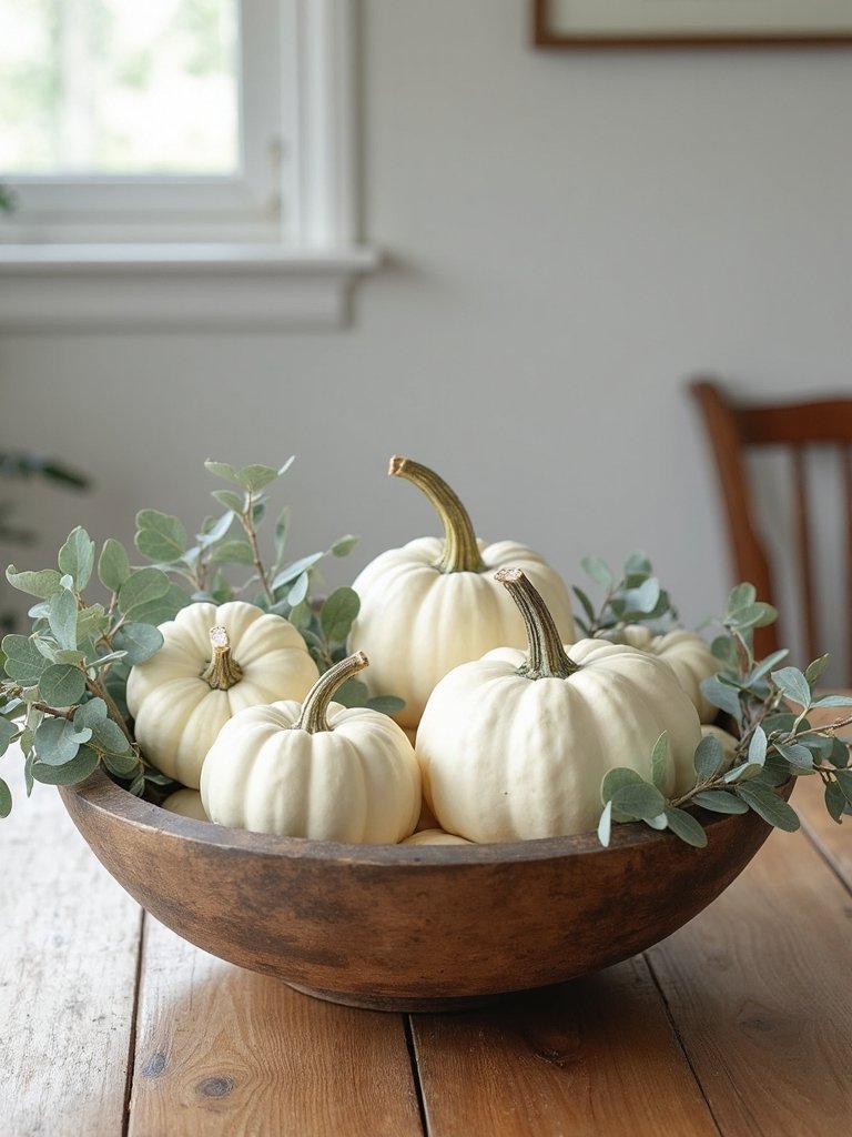 elegant white pumpkin display