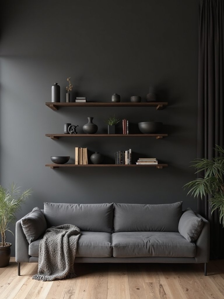 espresso shelves enhance aesthetics