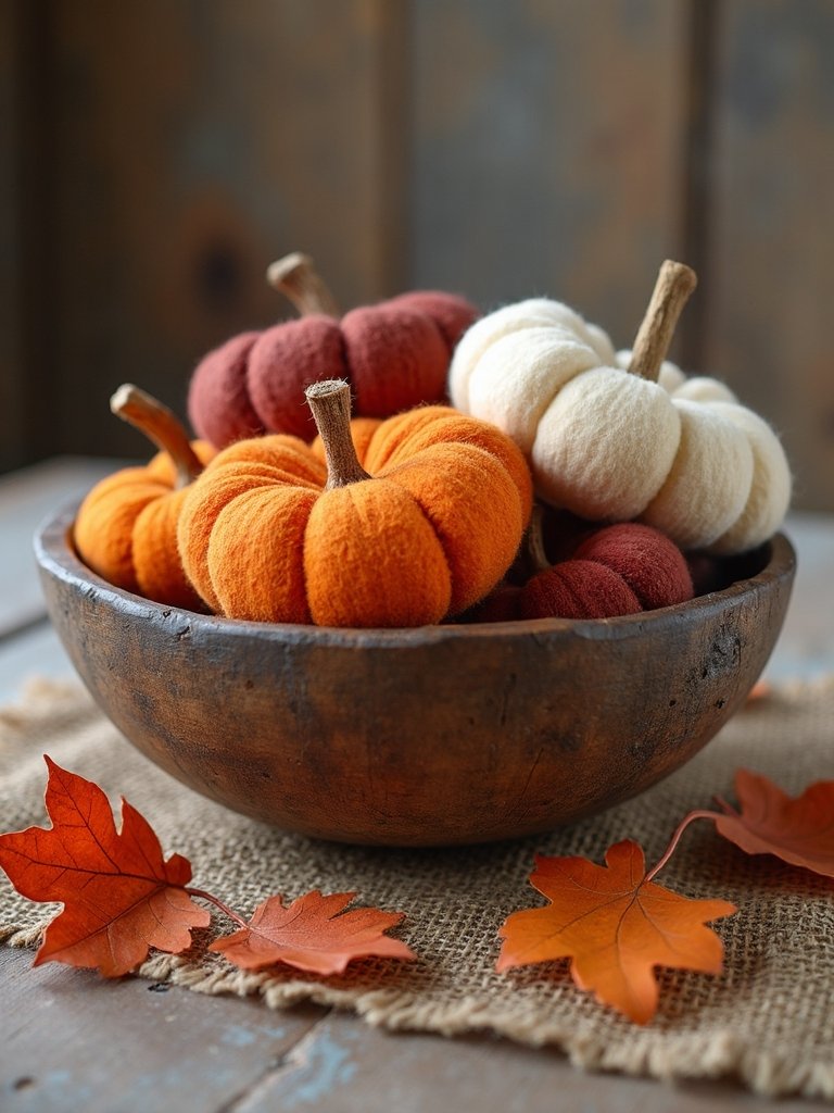 fabric pumpkins burlap leaves