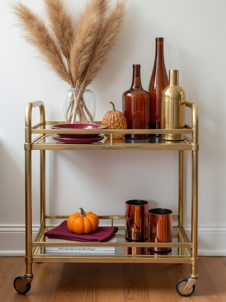 fall themed bar cart decor