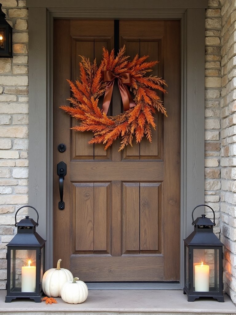 fall wreaths and lanterns