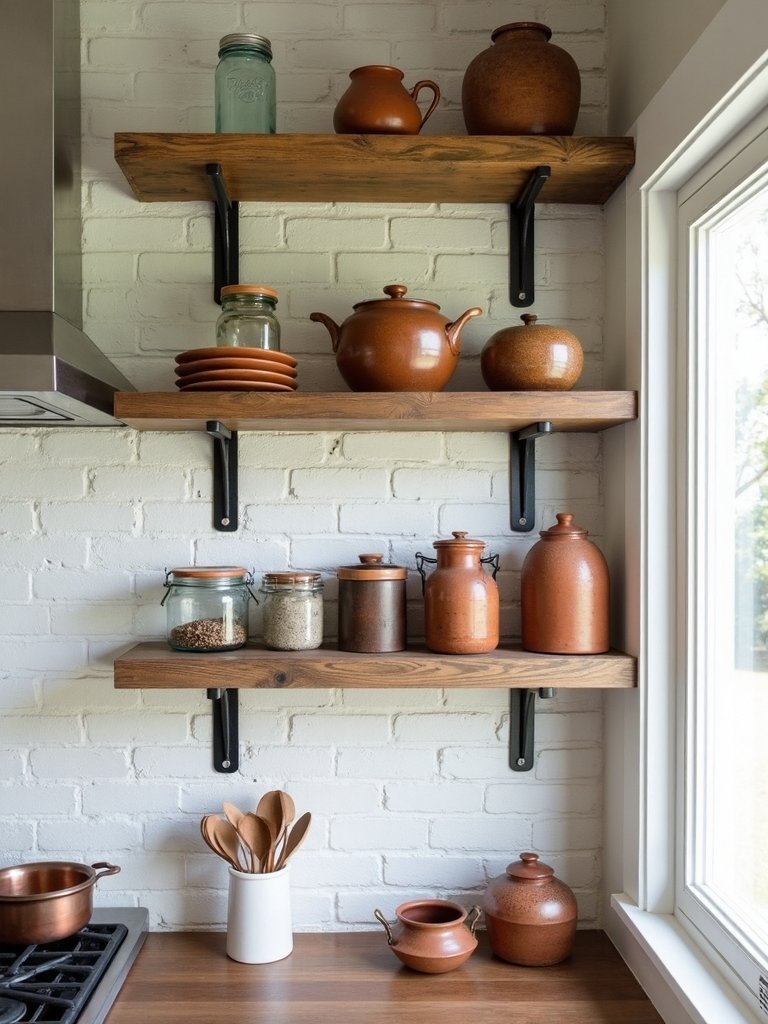 farmhouse kitchen open storage display