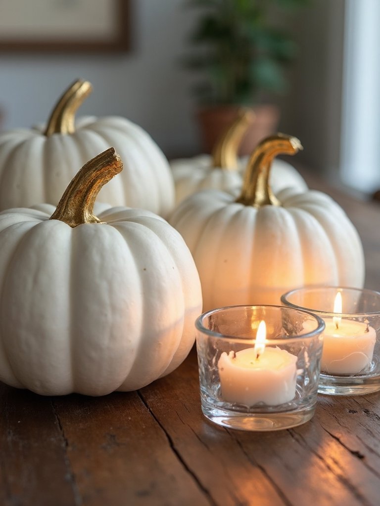 gold stemmed pumpkin centerpiece arrangement
