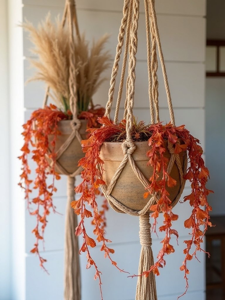 hanging planters with vines