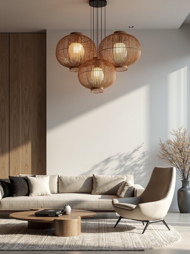 japandi mixed material chandeliers