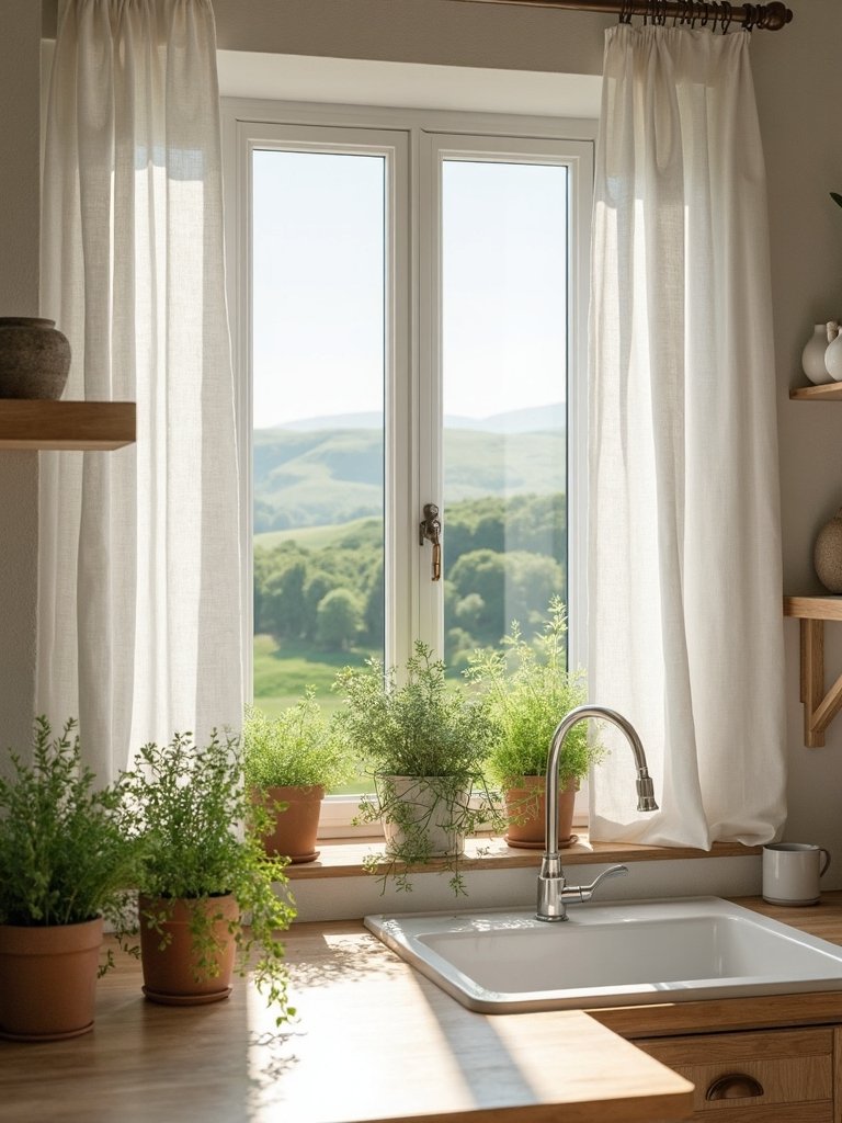 light filled farmhouse kitchen views