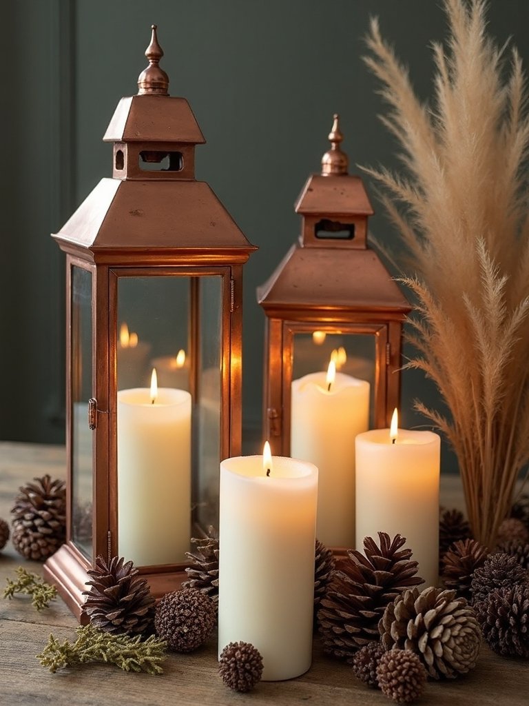metal lanterns with candles