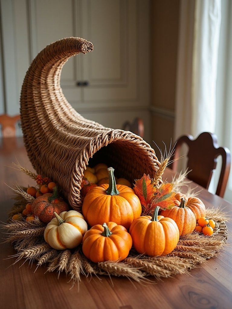 metallic fall cornucopia centerpiece