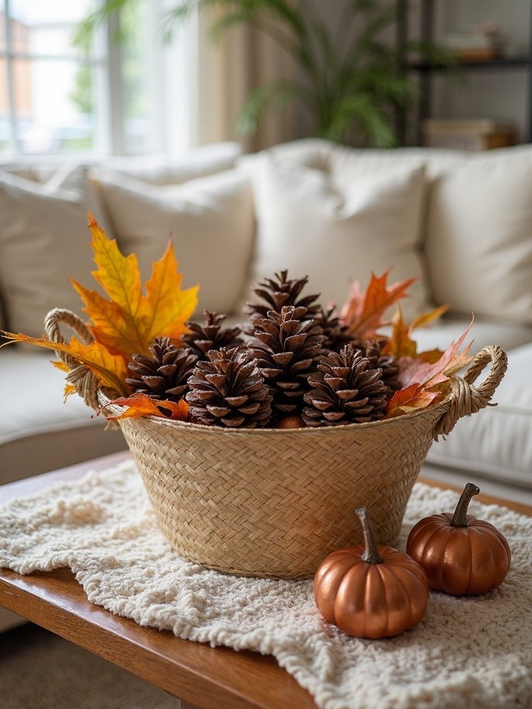 natural baskets coffee table styling