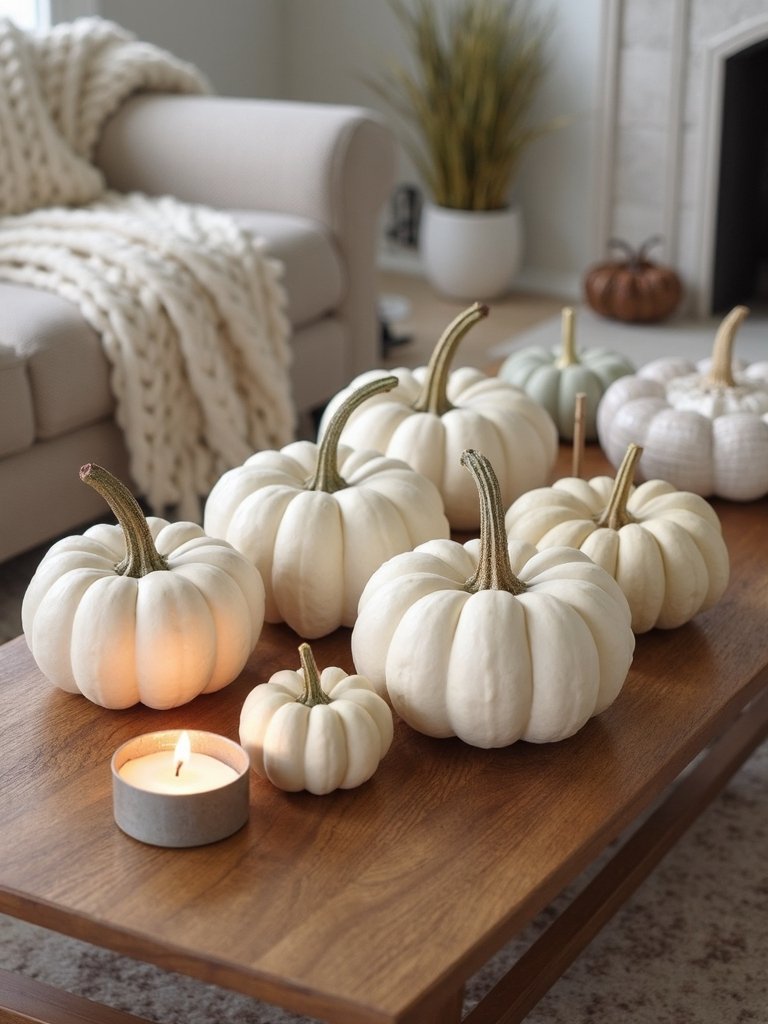 neutral toned pumpkin decor