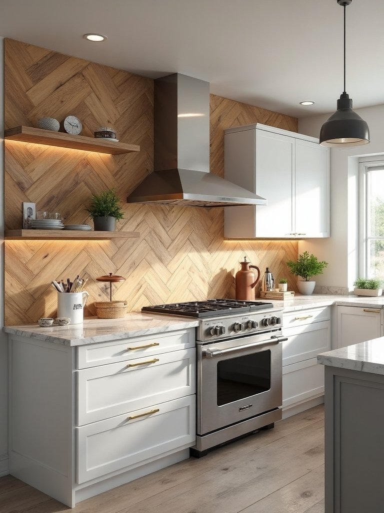 organic geometric kitchen backsplash warmth
