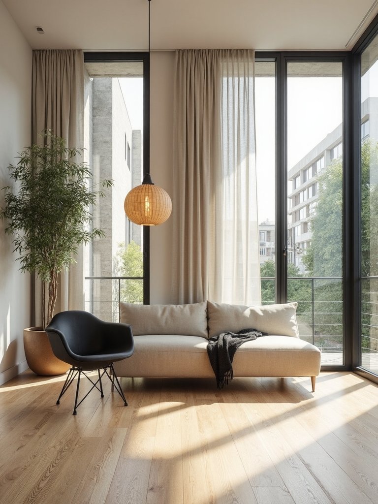 peaceful japandi living room