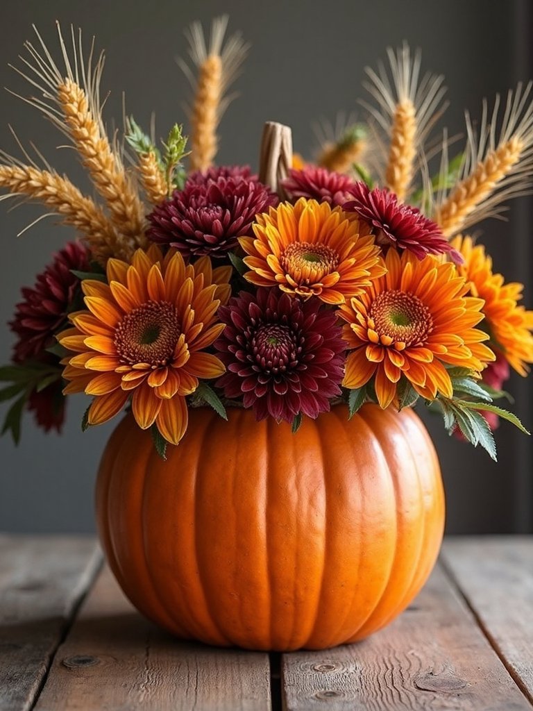 pumpkin vase floral arrangement
