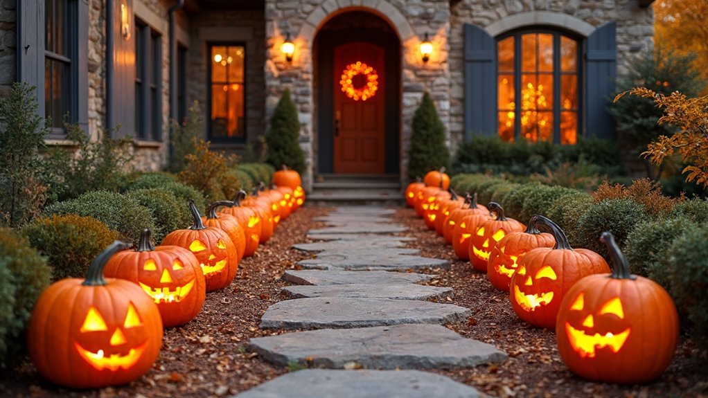 pumpkins create inviting pathway