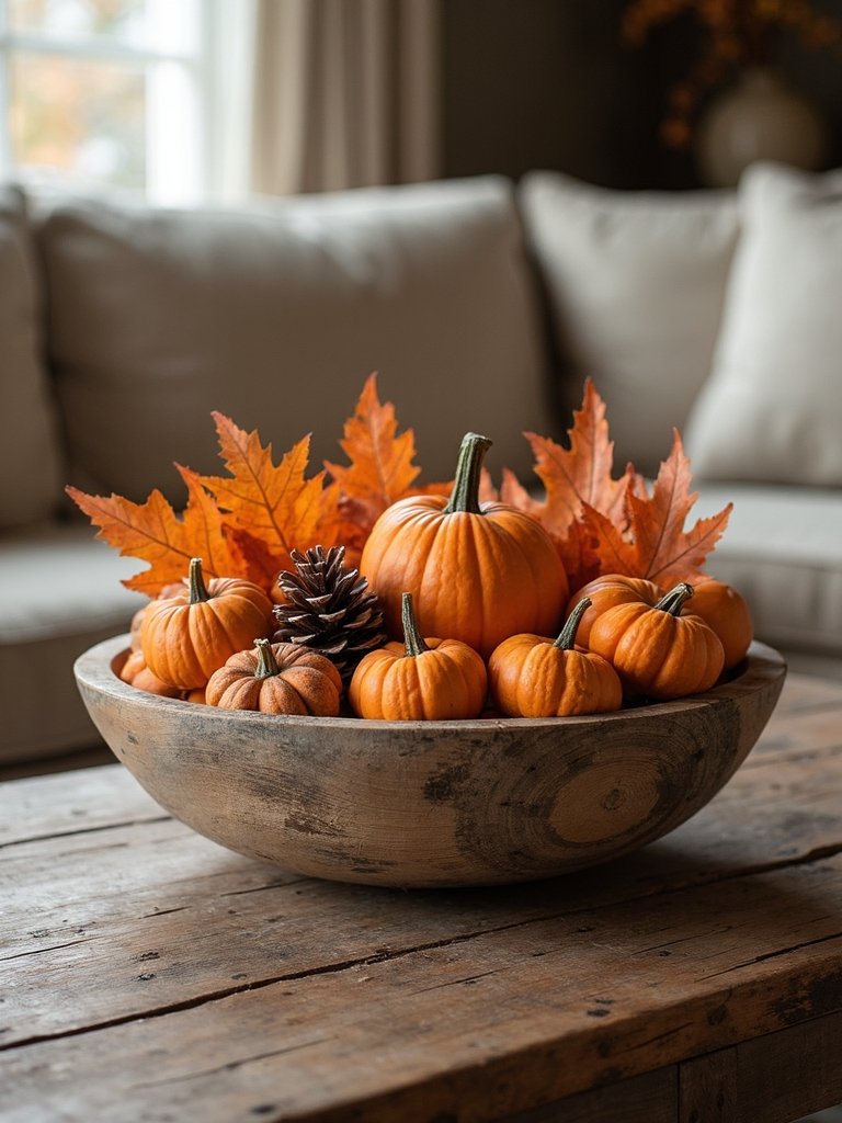 rustic autumn dough bowl arrangements