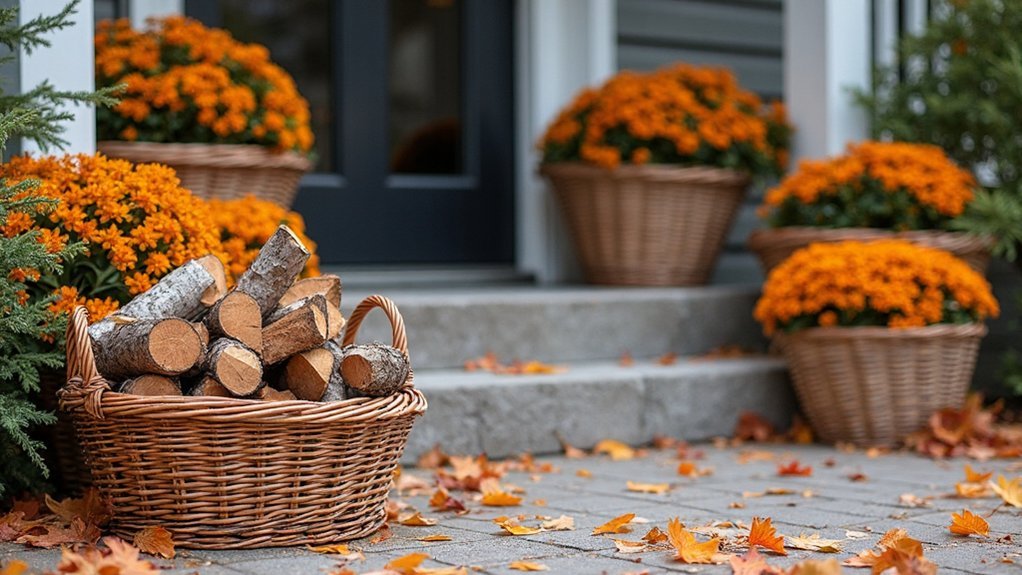 rustic baskets with foliage