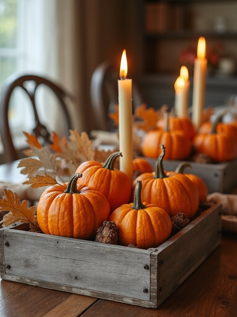 rustic pumpkin centerpiece display
