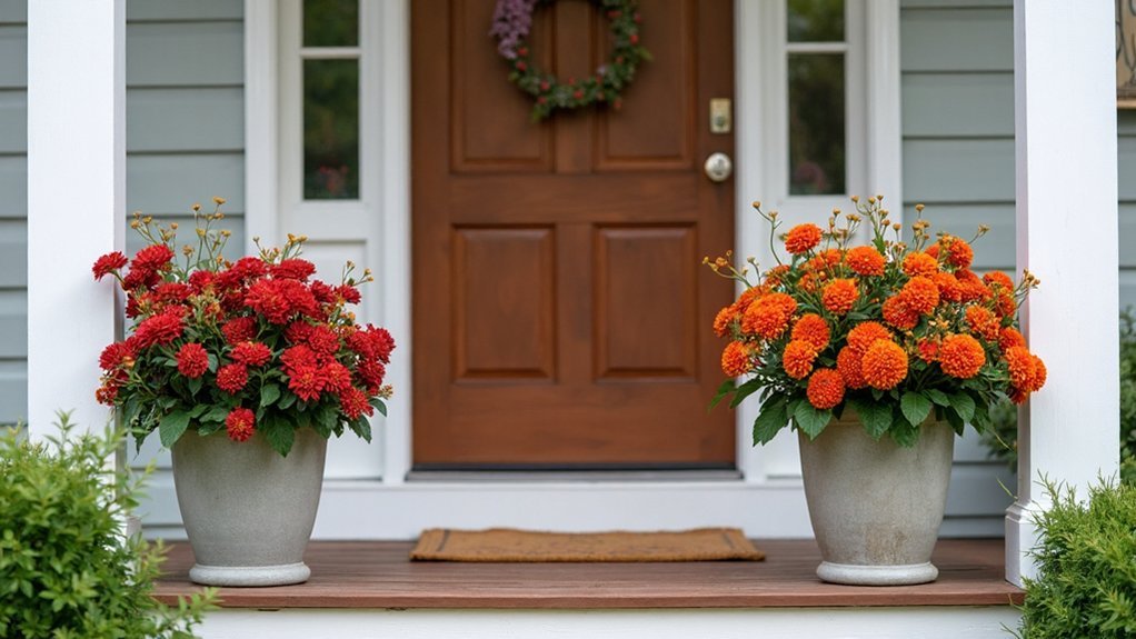 seasonal mums symmetrical planters