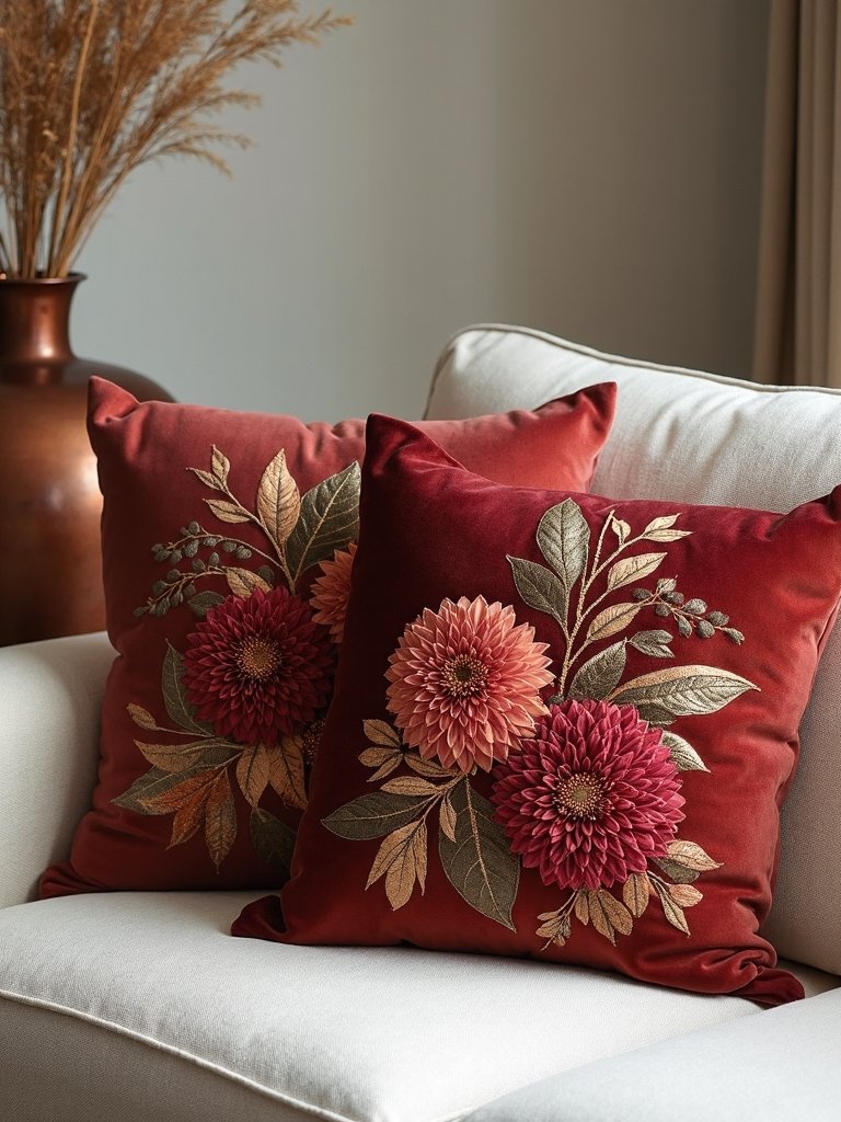 sophisticated autumn botanical pillows