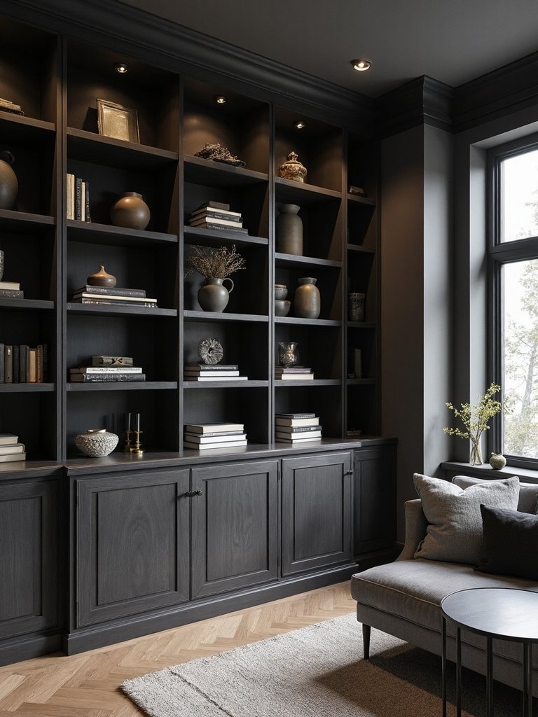 sophisticated dark built ins