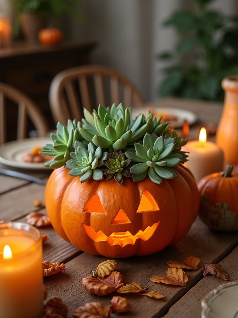 succulent filled pumpkin centerpiece
