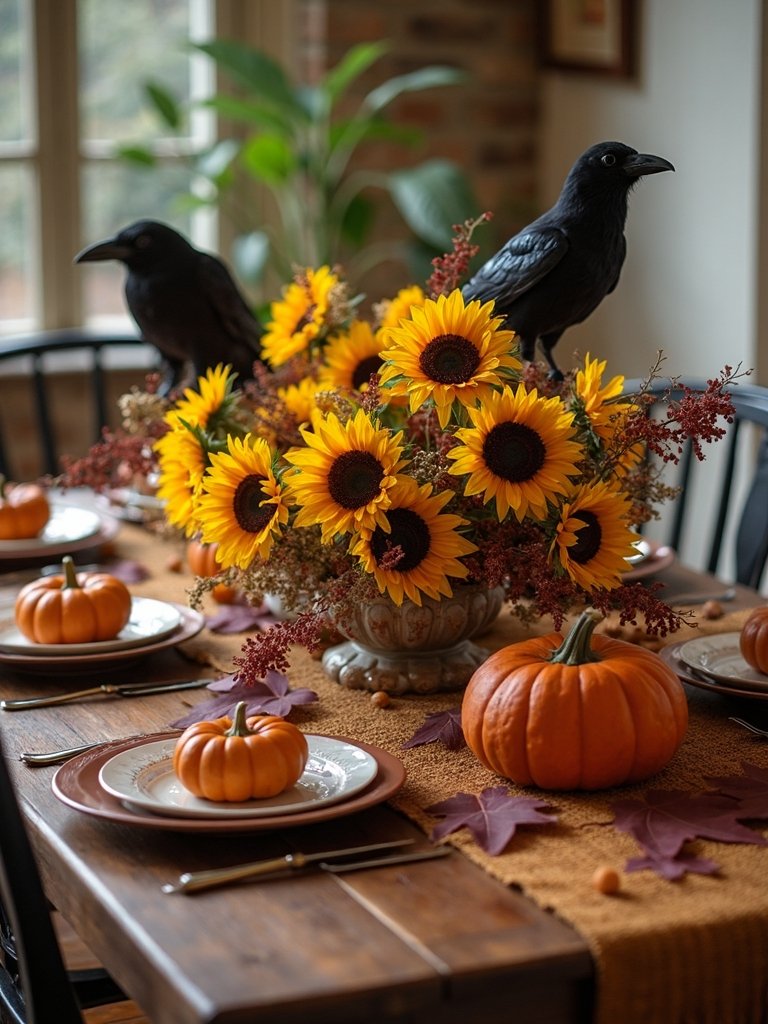 sunflowers and ravens centerpiece