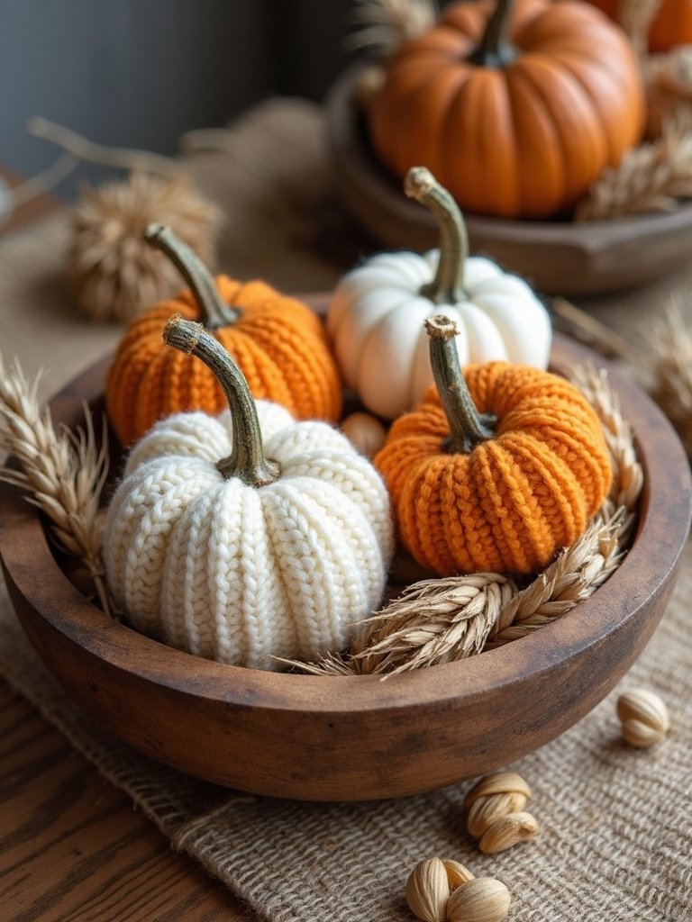 sweater pumpkins enhance centerpieces